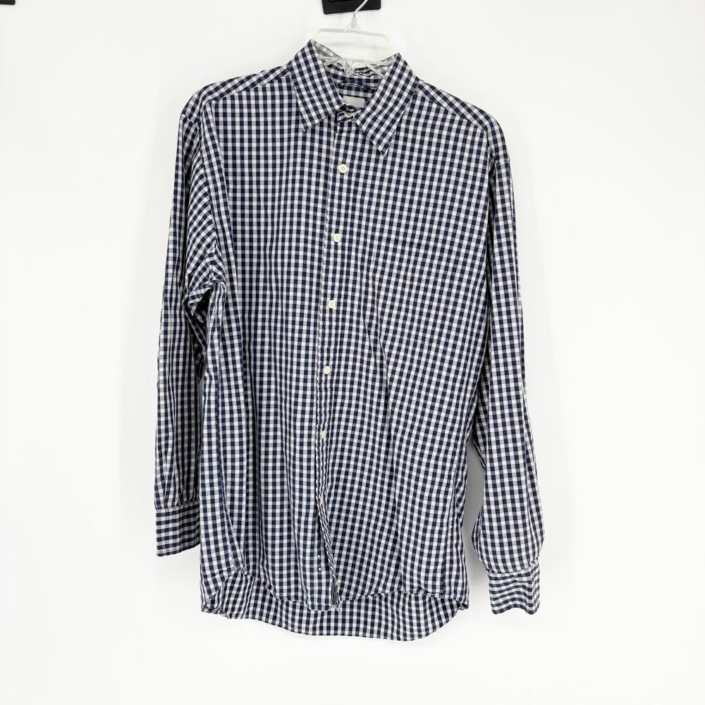 J. Crew Navy Blue Gingham Button Down Shirt 100% Cottonโ Size Small Preppy